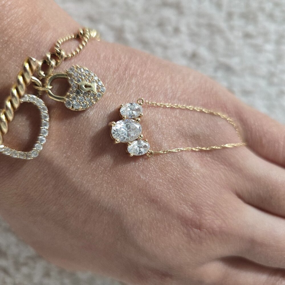 Solid 14k Diamonique DQCZ Three Stone Necklace - Picture 5 of 11